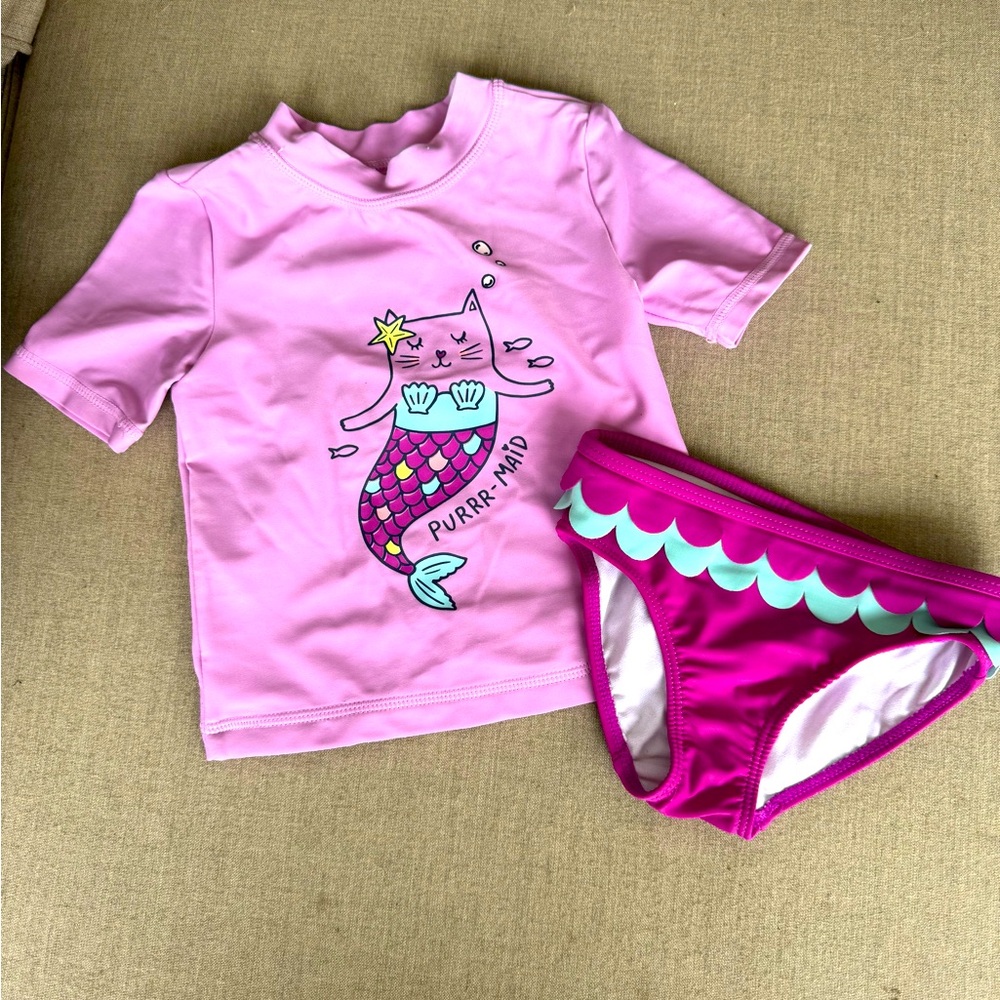 Carter’s, 2-Piece, Swimsuit, Cat Mermaid, Lavender, Size 2T
